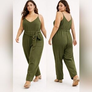 Nwt GO COCO Olive Green Jumpsuit Matte Sleeveless Spaghetti Straps Belted 3XL